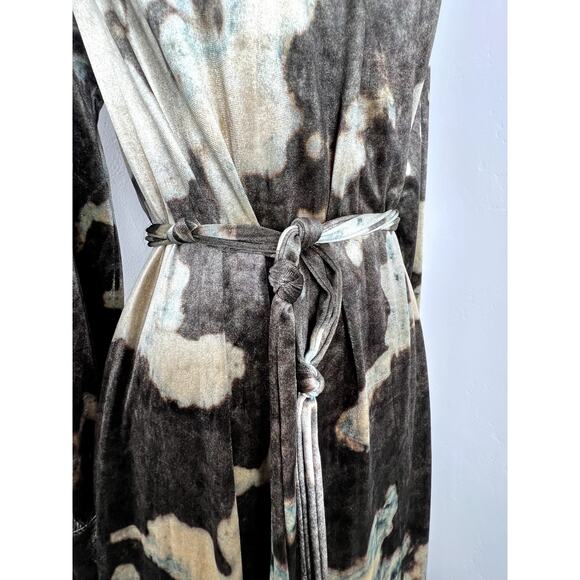 NWT Midi VELVET LONG SLEEVE DRESS Tie Waist Pockets Brown Gold Olive Women Small - Picture 13 of 16